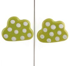 Lime White Dot Cloud Ceramic Cabinet Knob